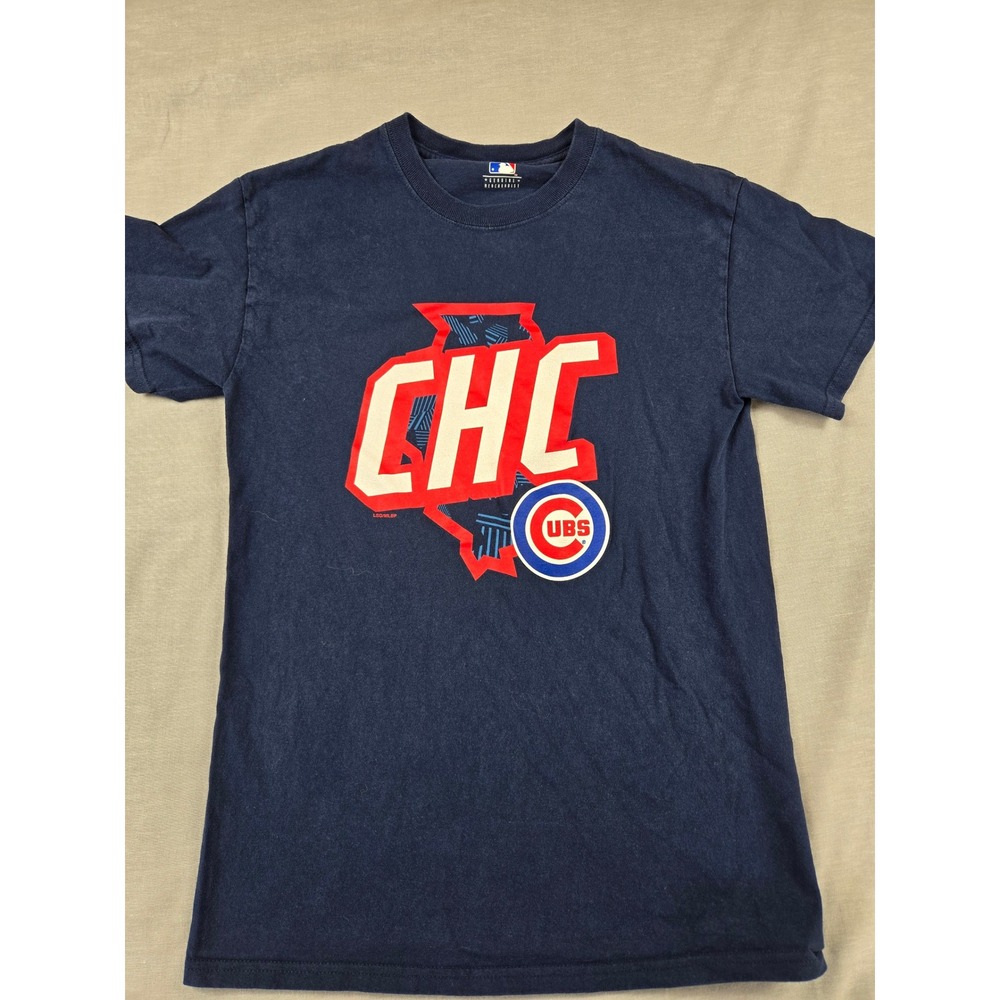 MLB Genuine Merchandise Chicago Cubs Navy Blue Graphic T-Shirt Mens Small CHC